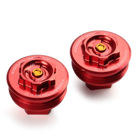 ZETA red front fork top cap for suspension forks, part number 634-10132, showing the shiny metal cap with red finish.