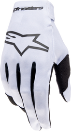 Alpine Star Youth Radar Gloves in haze grey and black, size 2XS, showing padded palms and adjustable wrist straps.
