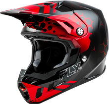 Load image into Gallery viewer, Fly Racing Youth Formula CC Tektonic helmet in black, red, and orange with youth size 73-4331YL, designed for motocross riding.