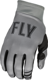 Fly Racing Pro Lite Gloves in grey, lightweight motocross gloves with adjustable wrist closure and reinforced palms.