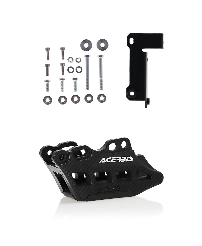 Acerbis black drive chain guide for Yamaha models, showing the plastic and metal construction with mounting points.