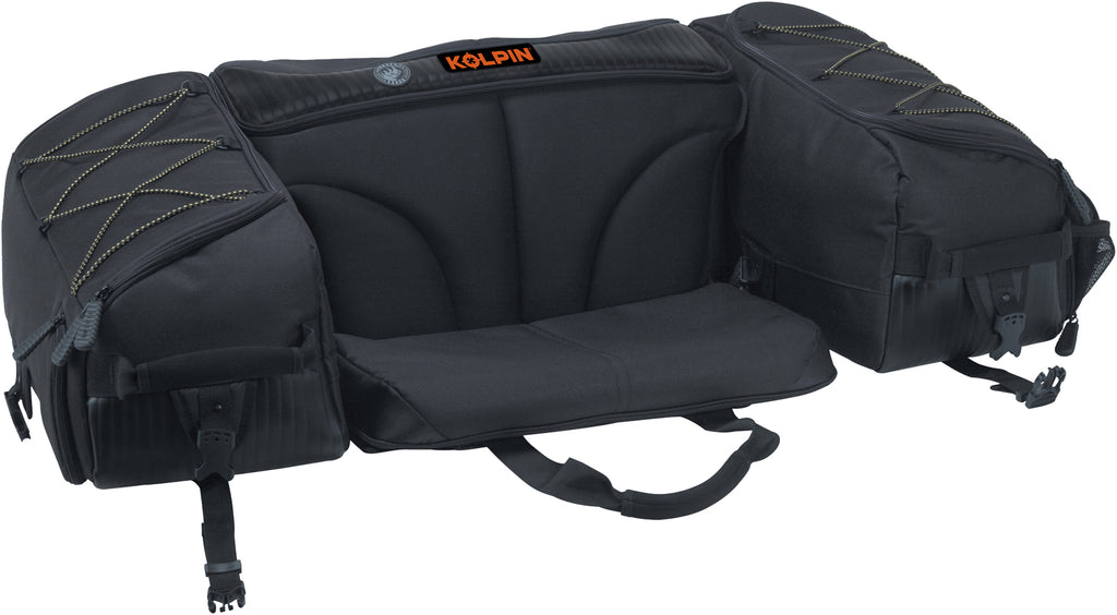 Black Kolpin Matrix Seat Bag for luggage storage, featuring durable fabric and compact design for versatile outdoor use.