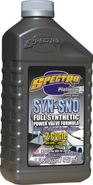 Spectro Platinum Syn PowerValve Oil 2T quart container, high-performance synthetic engine oil for snowmobile engines