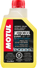 Load image into Gallery viewer, Motul Motocool Expert coolant bottle, 1-liter size, part of a 12-pack, for motorcycle engine cooling and maintenance.