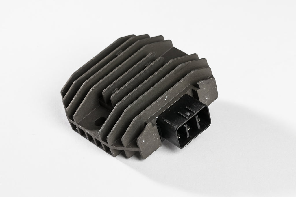 Ricks Motorsport Electric electrical rectifier and regulator with metal fins and wiring connections for motorcycle electrical system