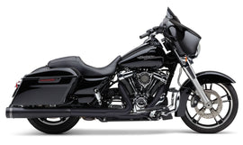 Cobra 4.5-inch black groove tip slip-on motorcycle exhaust for Flh/Flt models, with chrome finish and durable construction