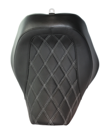 Danny Gray Weekday Solo Ist Diamond Seat for FXBR Flfb motorcycle, black leather seat with diamond stitching detail.