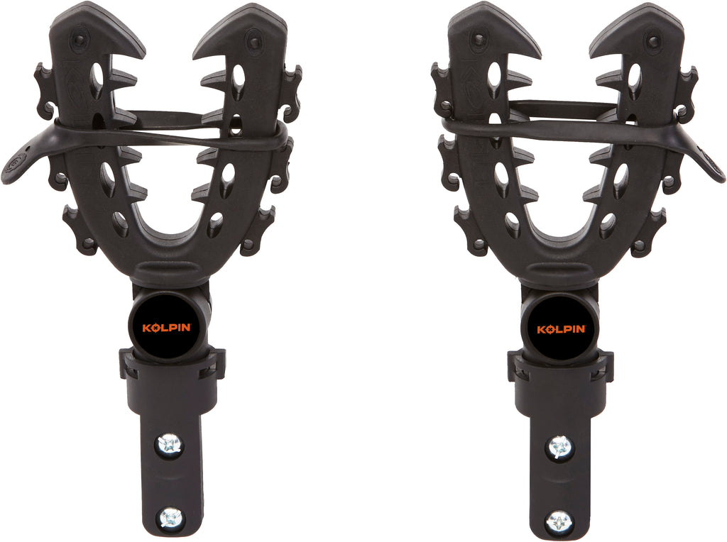 Kolpin Rhino Grip XL rack handlebar mount attached to a vehicle handlebar, showing sturdy black plastic construction and mounting hardware.