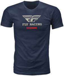 Fly Racing Fly Evolution Tee in navy, size small, featuring the Fly Racing logo on the front for casual riding style.