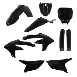Acerbis full plastic kit for Yamaha off-road motorcycle, black plastic body panels and fenders.