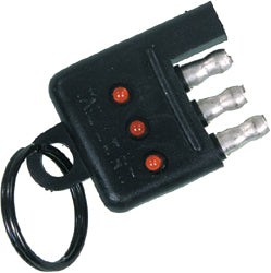 Hopkins Electronic Trailer Wiring Tester 4-Way Flat 41-8655 showing the compact device with wiring clips and LED indicators.