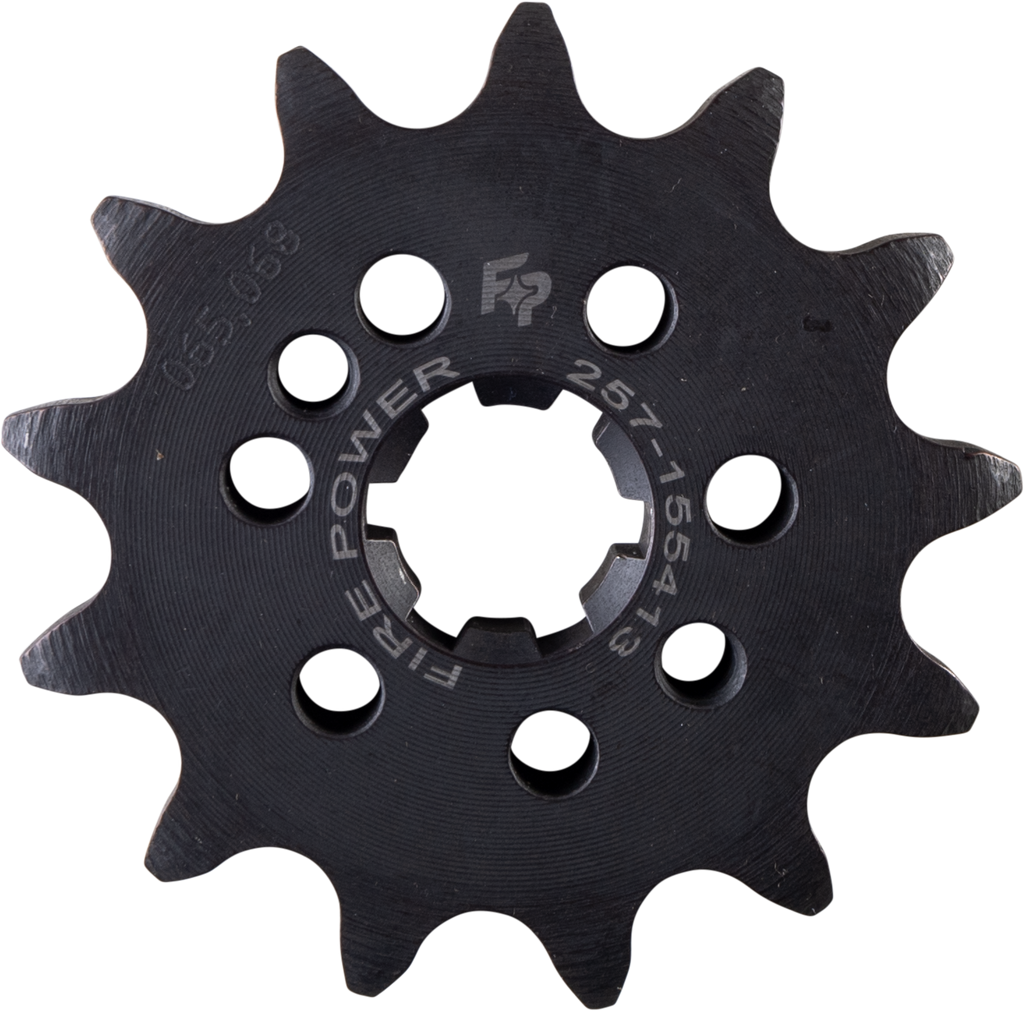 Fire Power Steel 13T front CS sprocket for off-road bikes, durable off-road motorcycle sprocket with metal construction.
