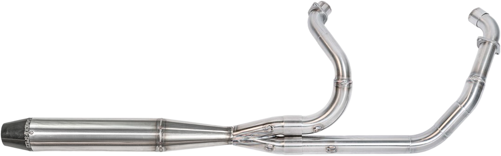Sawicki Speed Shop Indian Chieftain mid-length brushed stainless steel exhaust pipe, detailed view of motorcycle exhaust system