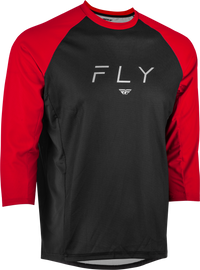 Fly Racing Ripa 3/4 sleeve motocross jersey in black and red, size large, featuring breathable fabric and bold design.