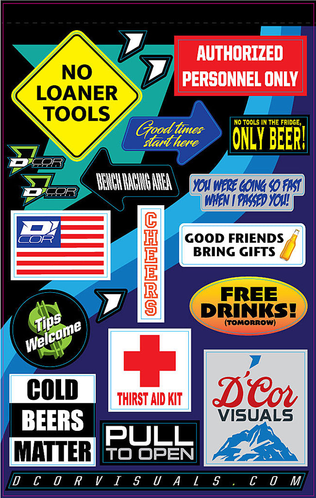 DCOR decal sheet with colorful refrigerator graphics and designs for customizing fridge surfaces.