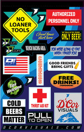 DCOR decal sheet with colorful refrigerator graphics and designs for customizing fridge surfaces.