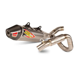 Pro Circuit Ti-6 titanium exhaust system with carbon cap for motocross or dirt bikes, showcasing the sleek metallic and carbon finish.