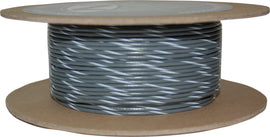 Gray and white striped 100-foot spool of Namz 20-gauge electrical wire on a reel, ready for wiring projects.