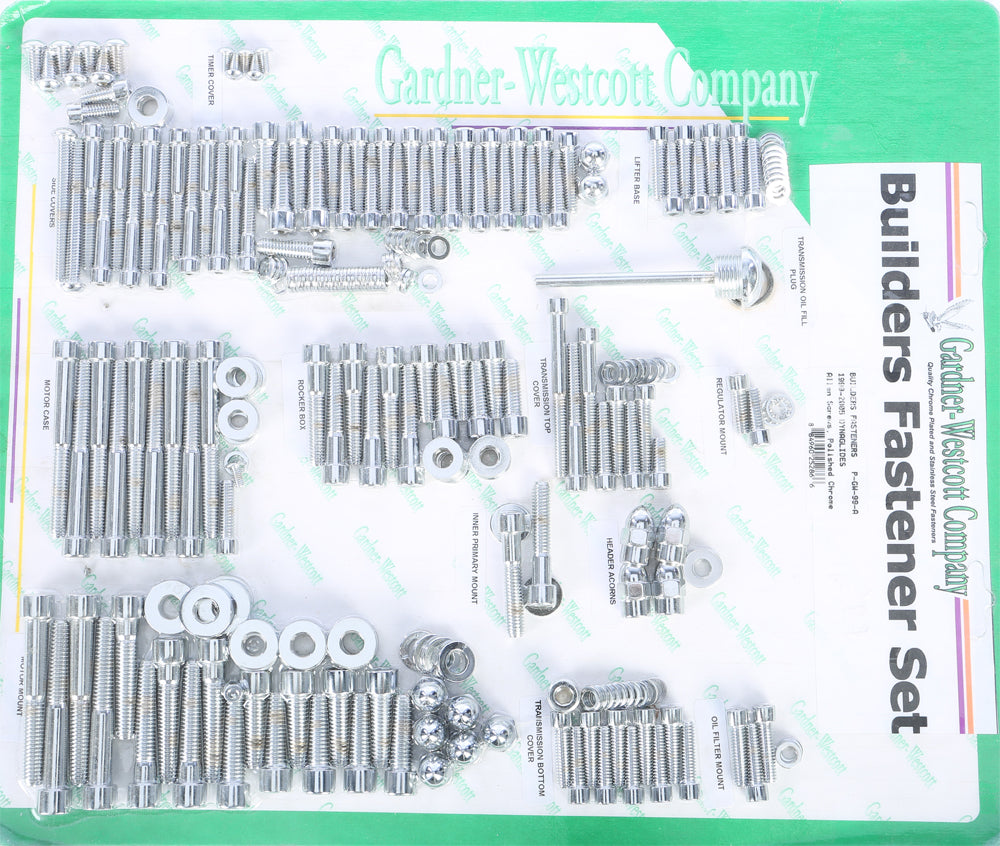 Gardner-Westcott Big Twin Builder Set 99-05 for TC Dyna models, featuring assorted tools and parts on a workbench.