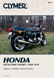 Clymer repair manual for Honda CB750 SOHC motorcycle, showing detailed pages and diagrams in the manual.