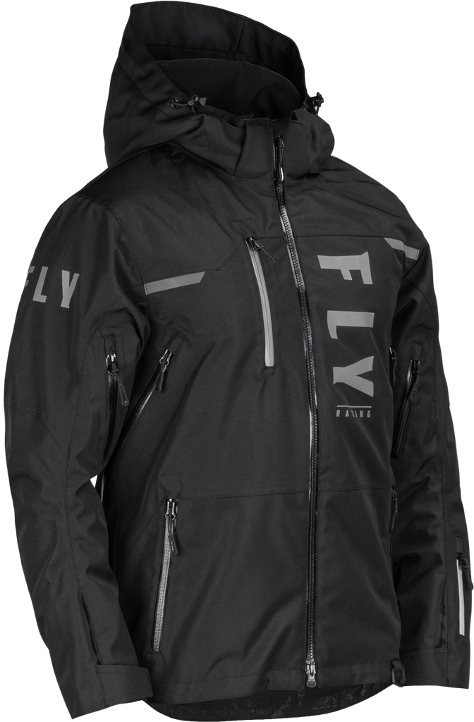 Fly Racing Carbon Jacket in black, featuring sleek design and textured fabric, ideal for motorcycle riding gear.