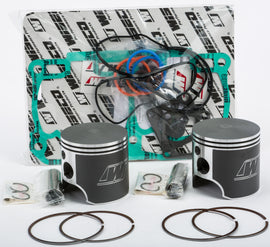 Wiseco standard bore dual ring piston kit SK1403, motorcycle engine piston components with metal rings and piston crown.