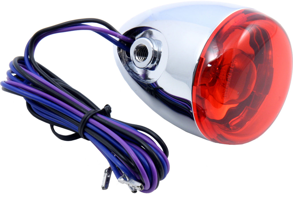Chris Products Bullet Turn Signal Rear Red Lens for illumination, showing close-up of the red lens and mounting details.
