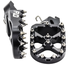 Flo Motorsports Flo Foot Peg Hon black foot control with textured surface for motorcycle or dirt bike riding.