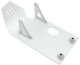 Silver bbr Skid Plate for 80-9130S motorcycle, showcasing its durable metal construction and installation fit.