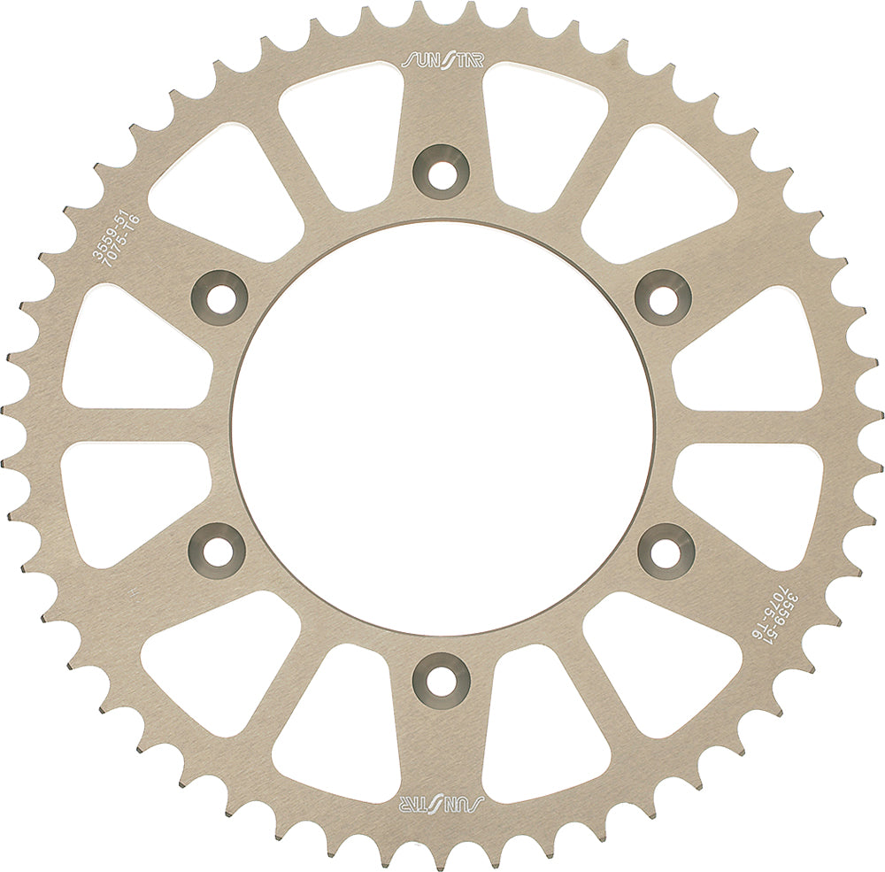 Sunstar aluminum rear sprocket 44T for Suzuki 520 motorcycle, featuring durable construction and precise gear fitment.