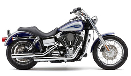 Cobra 3-inch NH Series chrome slip-on exhaust for Harley Dyna 91-17, with polished chrome finish and dual outlet design.