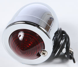 HardDrive Bullet Marker Light with chrome finish and red lens, featuring dual filament bulbs for automotive or motorcycle use.
