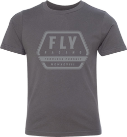 Fly Racing Youth Fly Track Tee in grey, front view showing the casual crewneck design and logo on the chest.