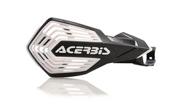 Acerbis K-Future black and white handguard for motorcycle handlebars, featuring durable plastic shield and mounting hardware.