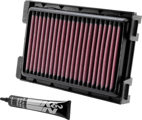 K&N Air Filter 732511 showing a rectangular high-performance engine air filter with a black rubber frame and pleated filter media