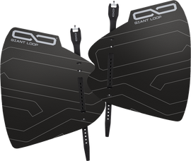 Giant Loop Bushwackers black hand guards mounted on a motorcycle handlebar, providing protection for rider's hands.