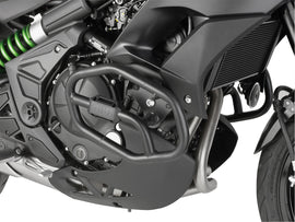 GIVI engine guards for street motorcycles, featuring sturdy metal construction and mounting brackets, designed to protect engine areas.