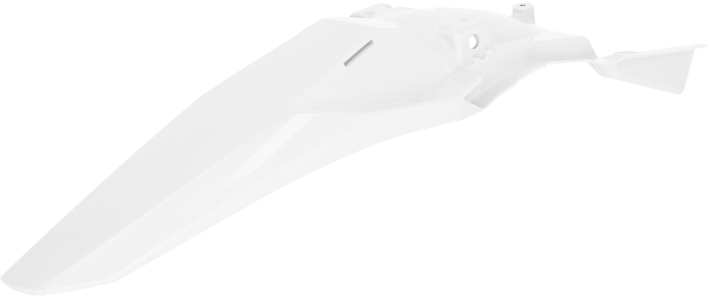Acerbis white rear fender for Kawasaki motorcycle, made of durable plastic, shown mounted on the bike with clean design.