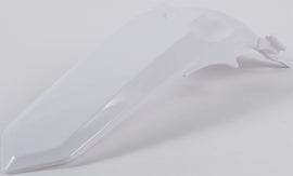 Acerbis white rear fender for motorcycle, showing smooth plastic surface and mounting edges, designed for off-road or dirt bikes.