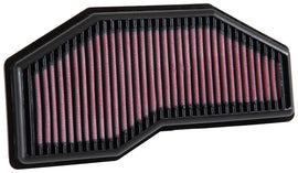 K&N Air Filter 751016 for vehicle engine, showing the reusable, high-performance air filter with branding and pleated design.