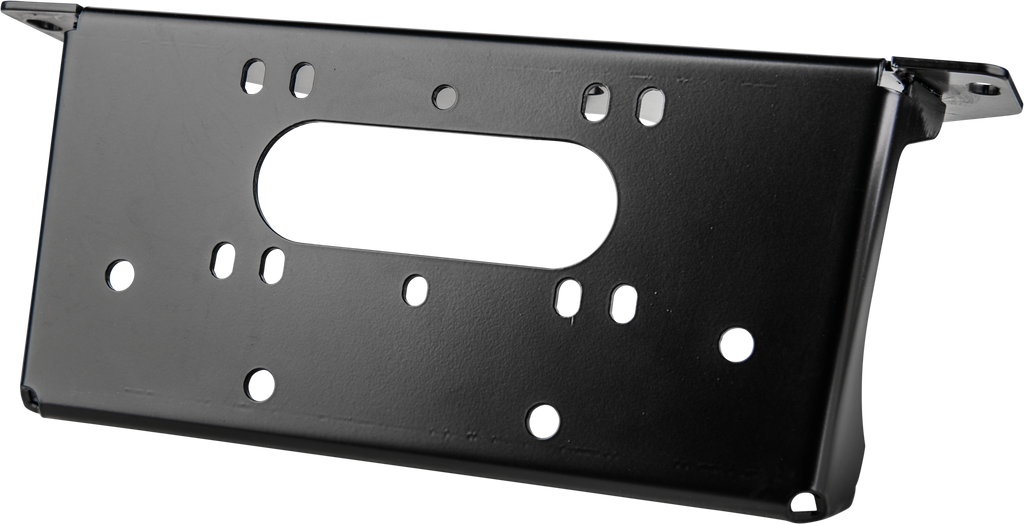Open Trail open trail winch mount attached to a vehicle bumper, showcasing durable steel construction and mounting points.