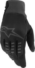 Alpine Star Smx-E gloves in black, large size, showing the sleek design and textured palm for riding comfort and grip.