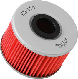 K&N Oil Filter 56-0114, high-performance automotive oil filter with metal canister and filter media, suitable for engine maintenance.