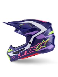 Alpine Star Sm7 Deed helmet in glossy purple and pink, XS size, featuring aerodynamic design and secure chin strap.