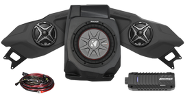 SSV Works 3 speaker plug-and-play kit for Ride Command, showing the wiring harness and connection components.
