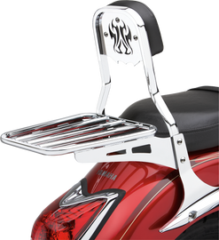 Cobra tribal chrome backrest insert for standard seats, featuring intricate tribal design and reflective chrome finish.