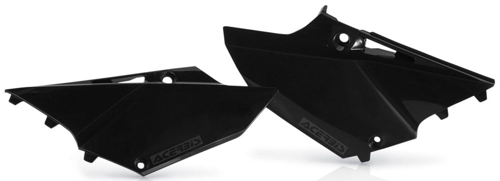 Acerbis black side panels for motorcycle with sleek finish and mounting points, designed for durability and style.