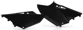 Acerbis black side panels for motorcycle with sleek finish and mounting points, designed for durability and style.