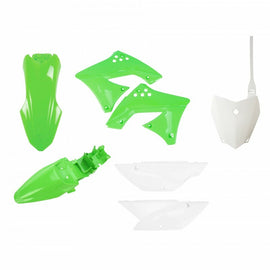 Polisport Plastics KLX110 OEM plastic body kit, including various body panels and parts for off-road motorcycle repair.