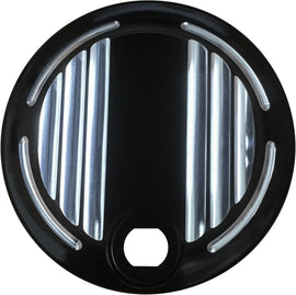 Black billet fuel door for Harley FLH/FLT 2008-2022 by HardDrive, mounted on the vehicle body, with a sleek, polished finish.